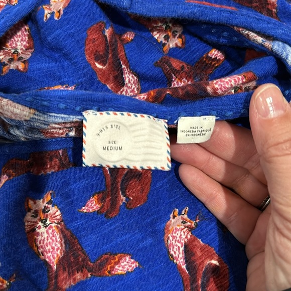 ANTHROPOLOGIE Forest Fete Novelty Fox Print 3/4 Sleeve Top Blue M As Seen On TV - Picture 10 of 13